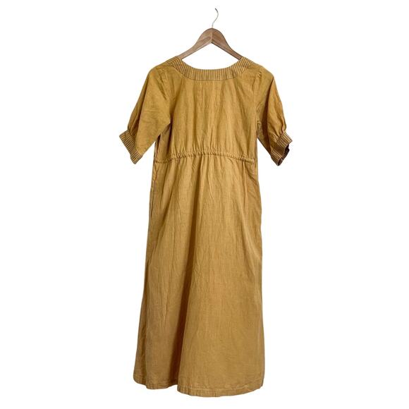 Pana Mina Flax Cotton Lagenlook Dress Size XS Yellow Boho Ethically Made India - Picture 2 of 10
